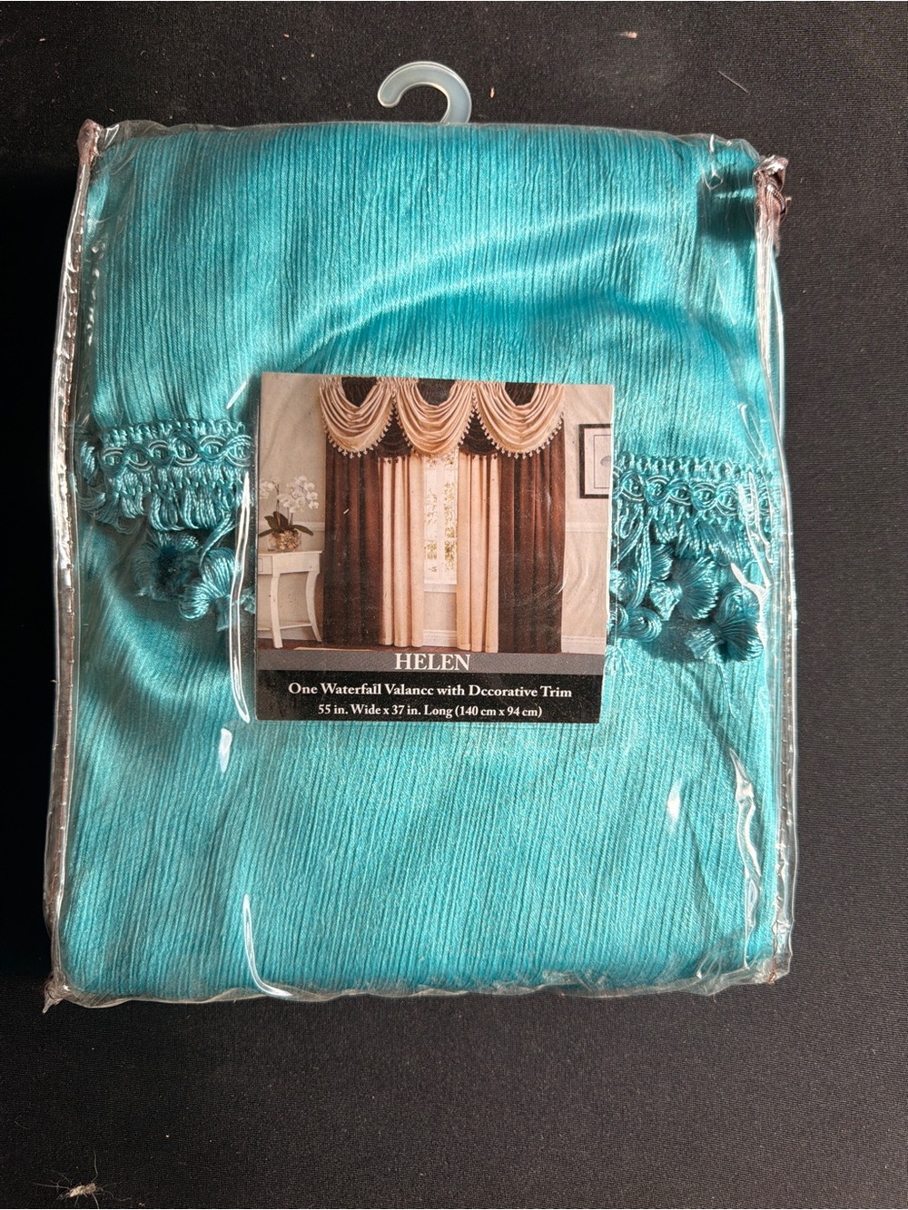 Helena Turquoise Waterfall Valance with Decorative Trim